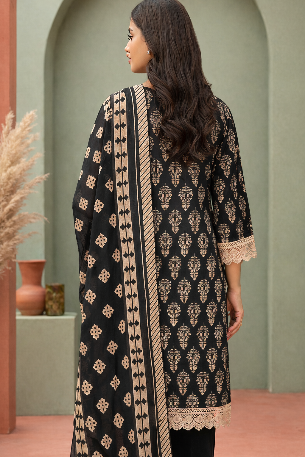 Keyseria By Jaffrani-3PC Unstitch Lawn (Black)