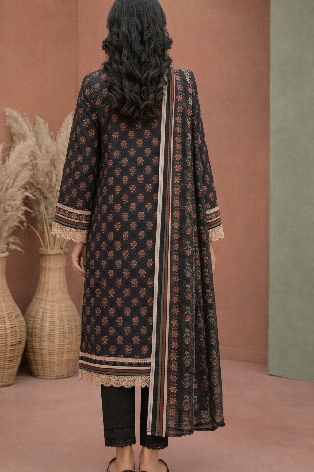 Keyseria By Jaffrani-3PC Unstitch Lawn (Black & Multi)