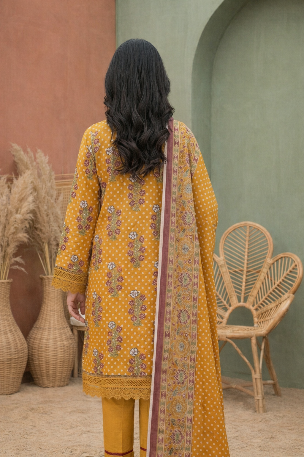 Keyseria By Jaffrani-3PC Unstitch Lawn (Orange)