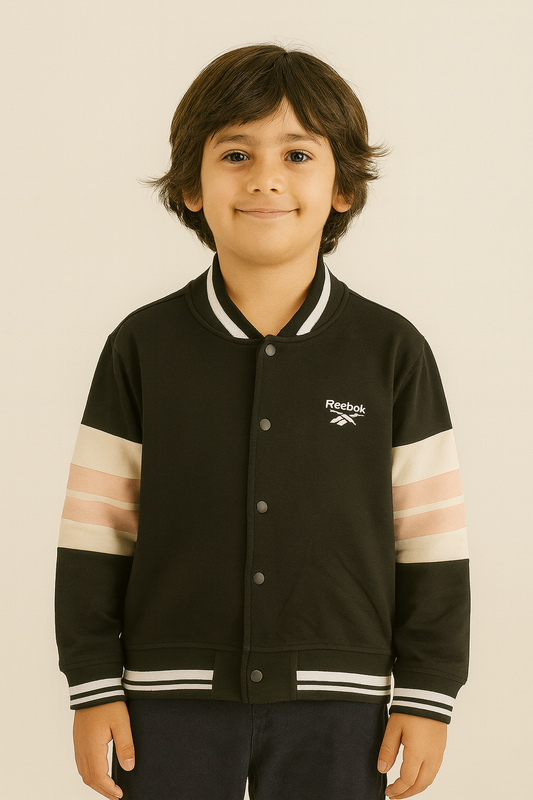Reebok Kids Varsity Jacket – Black & Beige Stripes