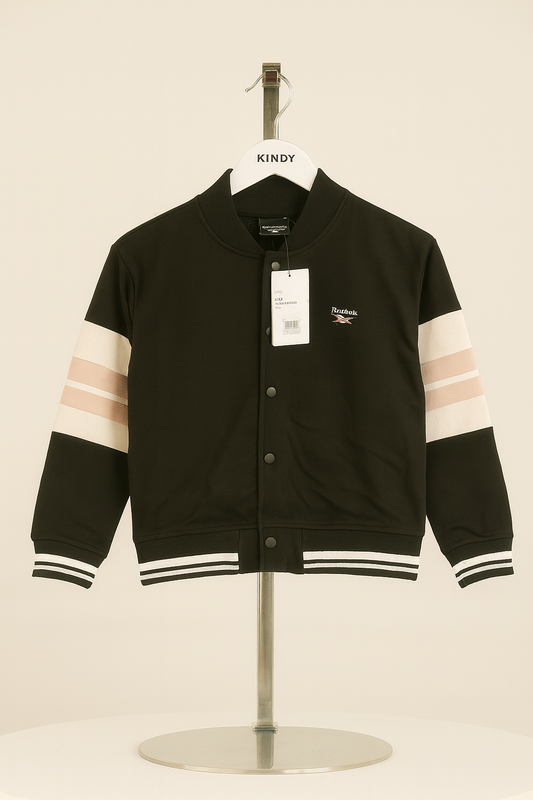 Reebok Kids Varsity Jacket – Black & Beige Stripes