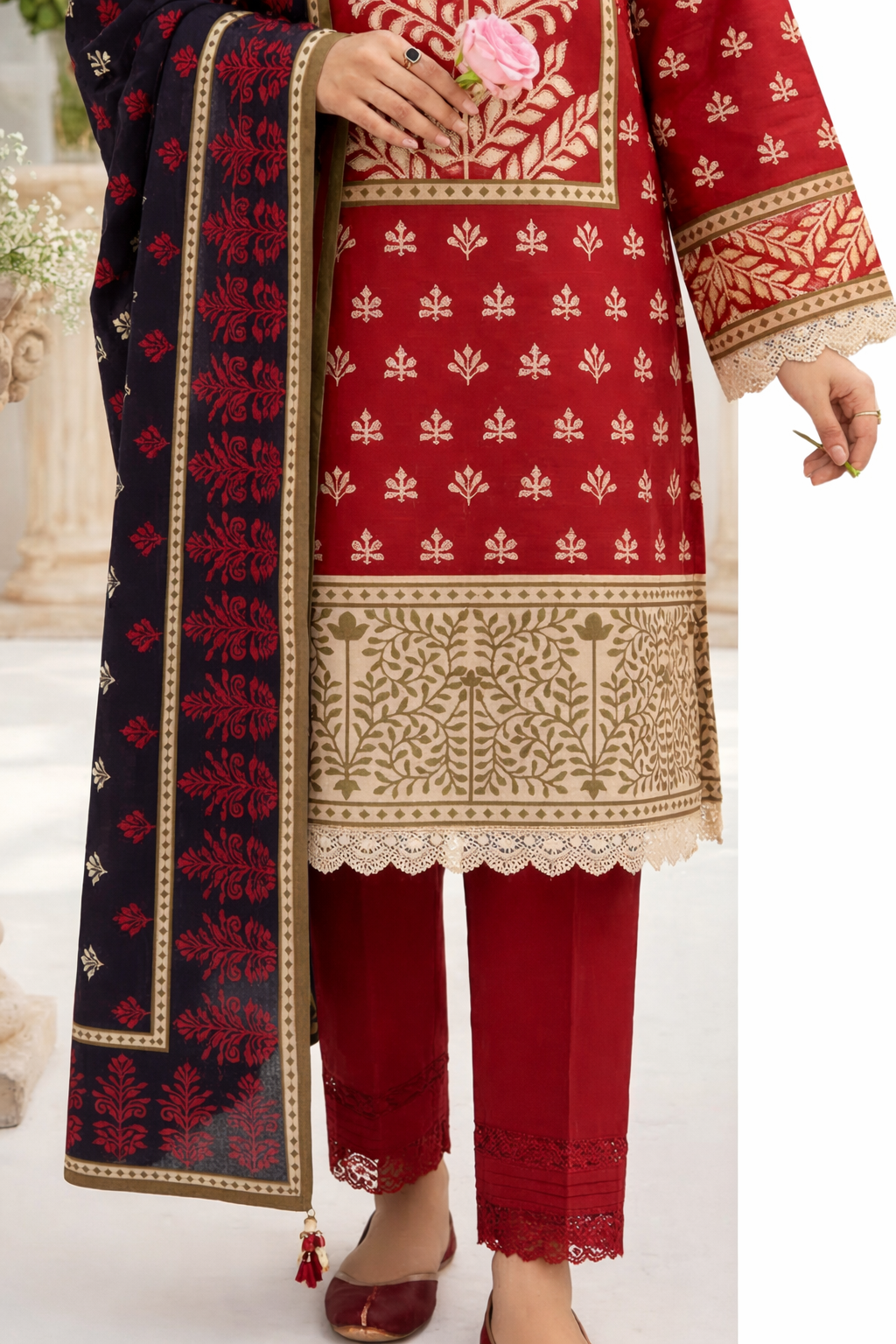 Keyseria By Jaffrani-3PC Unstitch Lawn Chaper-4-(Mahroon)