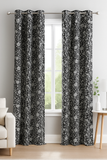 Black Curtain with White Floral Print – 8 to 10 Rings By Akay