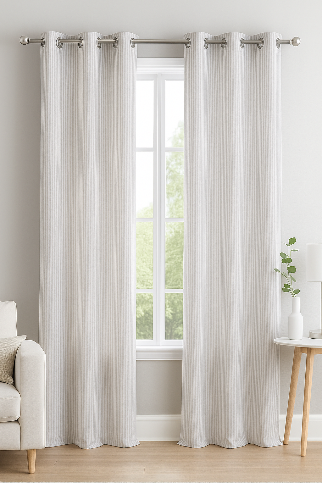 Beige and White Stripes Curtain – 8 Rings | Premium cotton BY AKYA