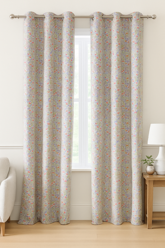 Multi Colored  Flower Pattern Curtain – 8 Rings | Premium cotton BY AKYA