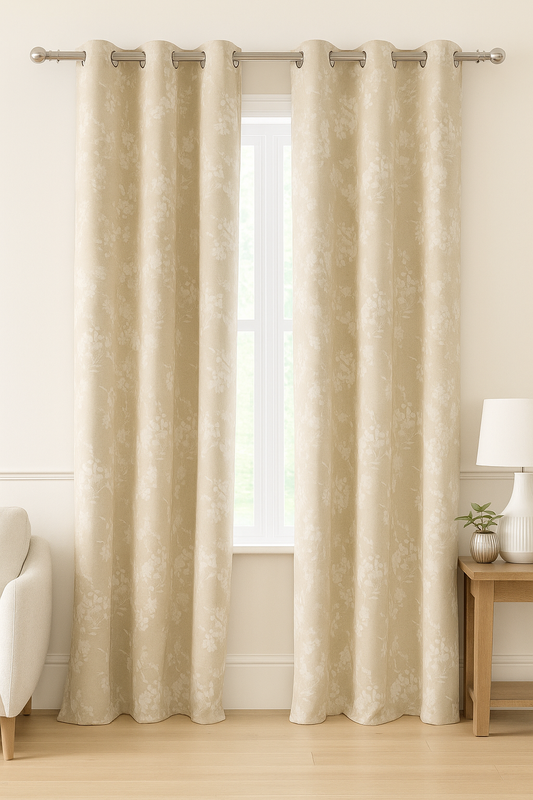 BEIGE Floral Pattern Curtain – 8 Rings | Premium cotton BY AKYA