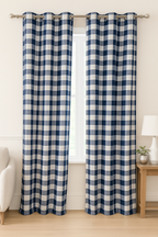 Dark Blue & White Checks patteren Curtain – 10 RINGS BY AKYA