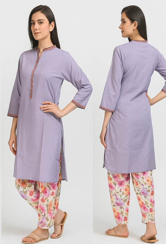 Zellbury Solid Mauve Kurti with Tie-Dye Pants – 2 Pc Set