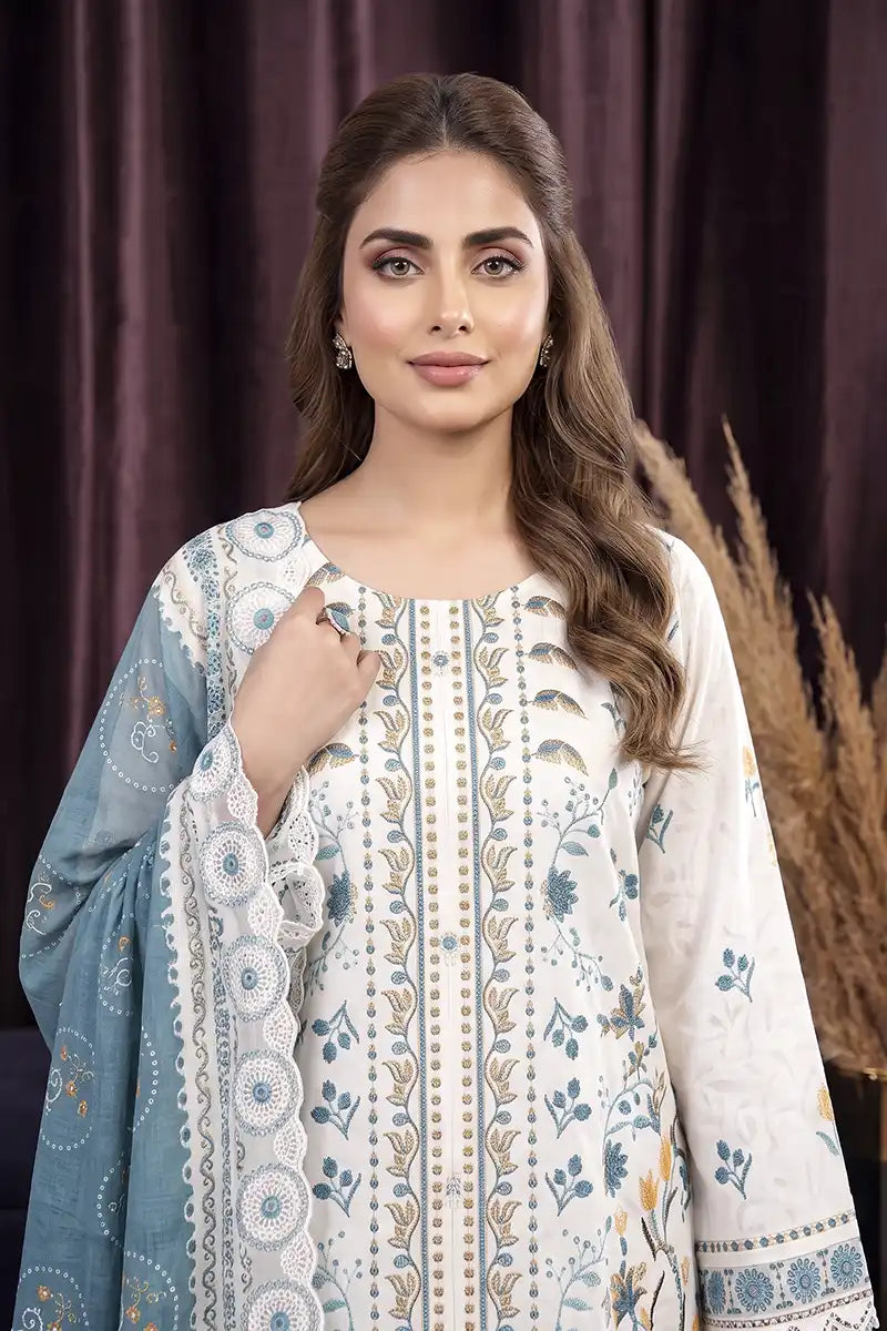 Zsh Stitched 3pc Printed Lawn Suit (Soft Pearl)