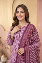 Zsh Stitched 3pc Printed Lawn Suit (Purple)
