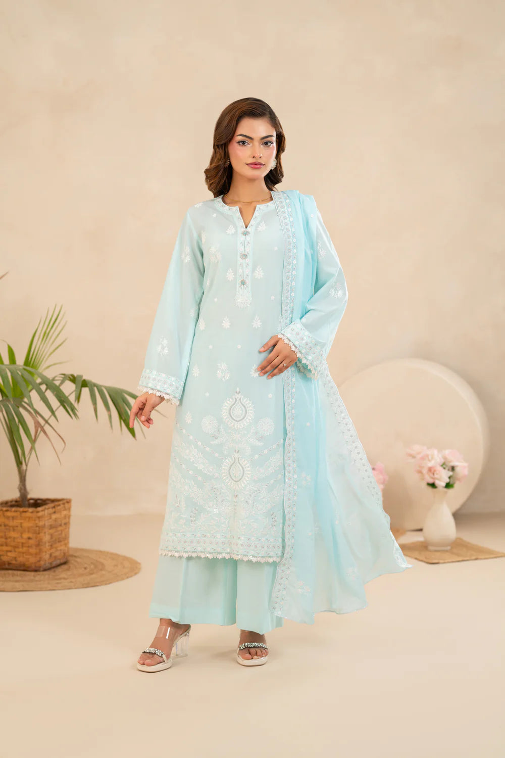 Zunaira Zamal-3PC-Embroidery Unstitch Lawn (Light Blue)