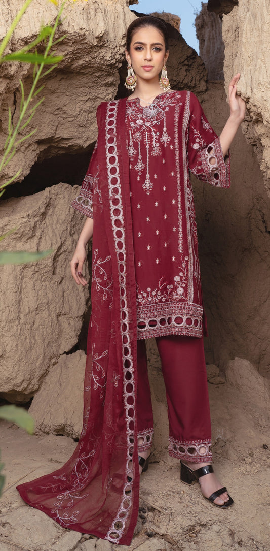 Rang-e-Falak by Saimb - Stitched Embroidered 3PC Crinkle Chiffon