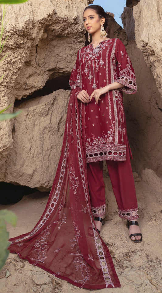 Rang-e-Falak by Saimb - Stitched Embroidered 3PC Crinkle Chiffon