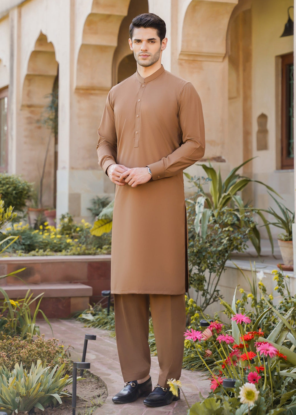Gul Ahmed Men’s Unstitched Wash & Wear Unstitched Suit (Light Brown)