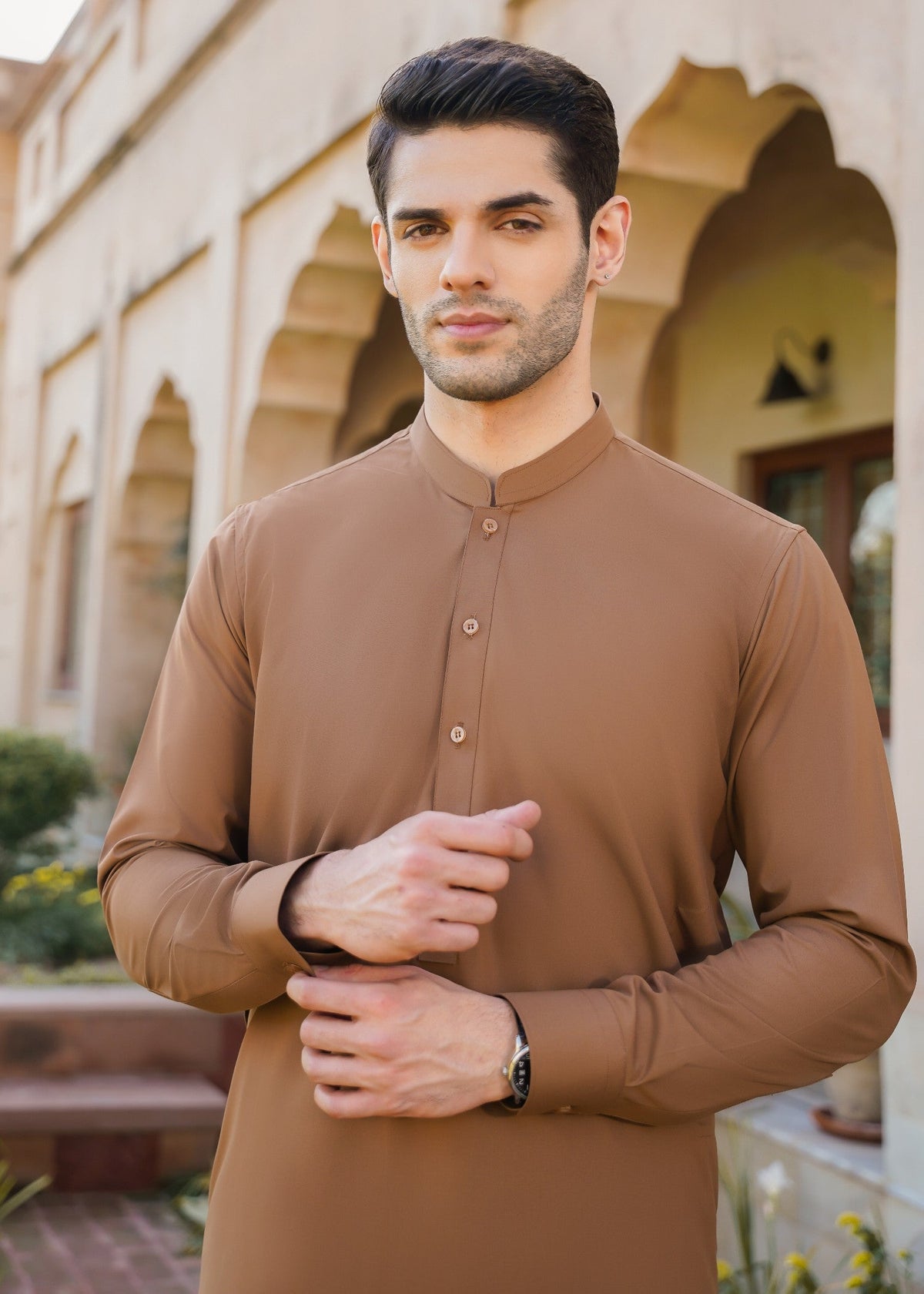 Gul Ahmed Men’s Unstitched Wash & Wear Unstitched Suit (Light Brown)