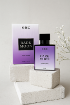 KBC Dark Moon perfume bottle and packaging on a light background