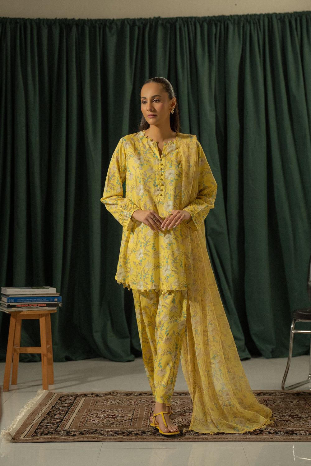 Ego Slide Away – 3PC Unstitched Lawn (Yellow)