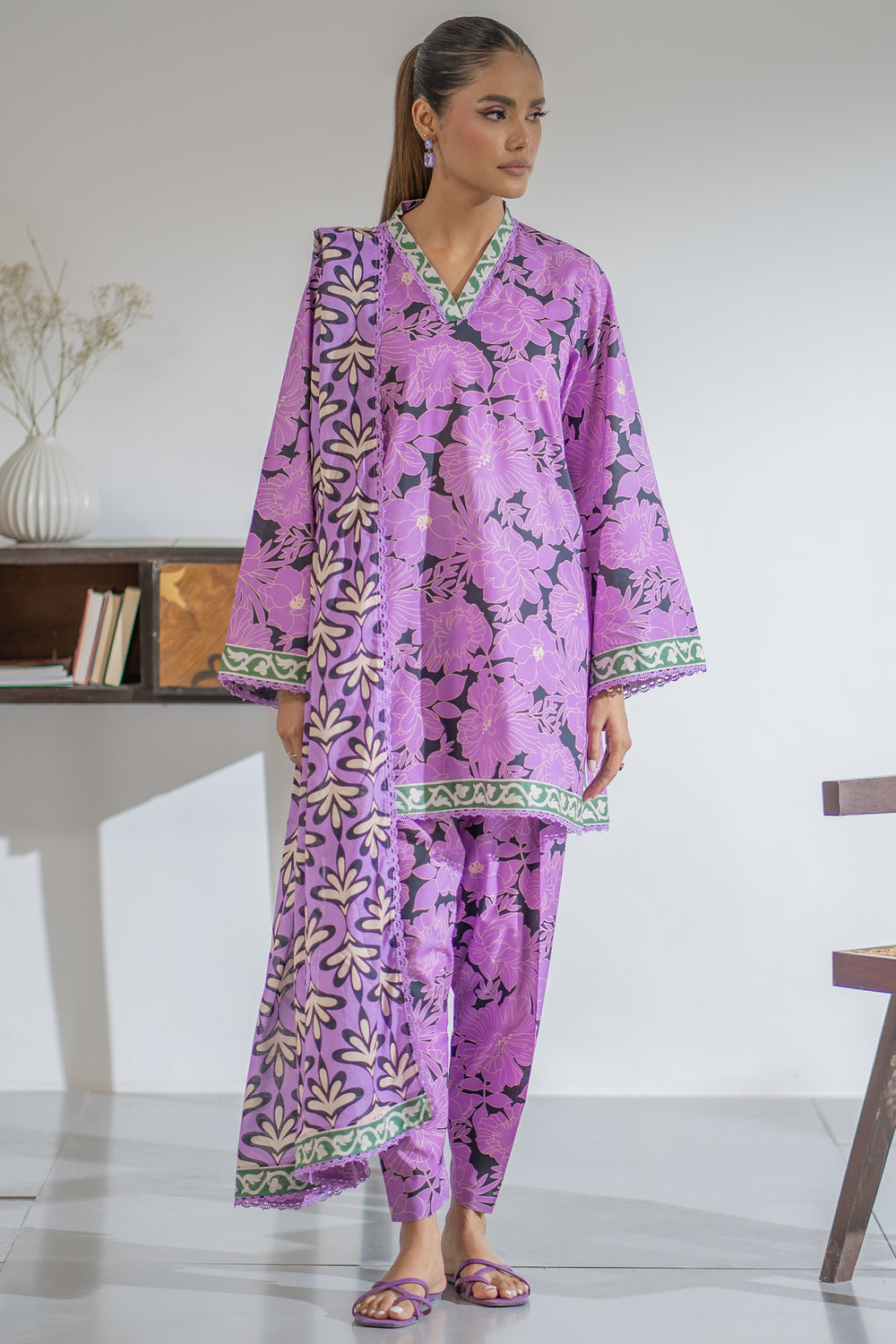 Ego Slide Away – 3PC Unstitched Lawn (Purple)