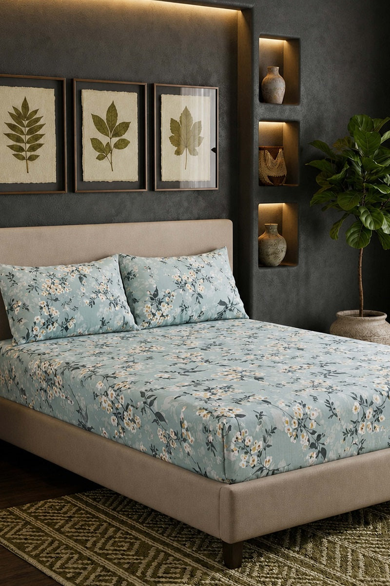 King Size Fitted Bed Sheet Set By KBC (Light Blue)