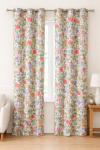 Elegant Multi Color Floral Pattern Curtain – 8 Rings | Premium Cotton