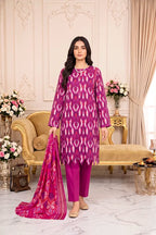 Zsh Stitched 3pc Printed Lawn Suit (Pink)