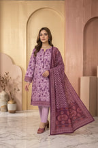Zsh Stitched 3pc Printed Lawn Suit (Purple)