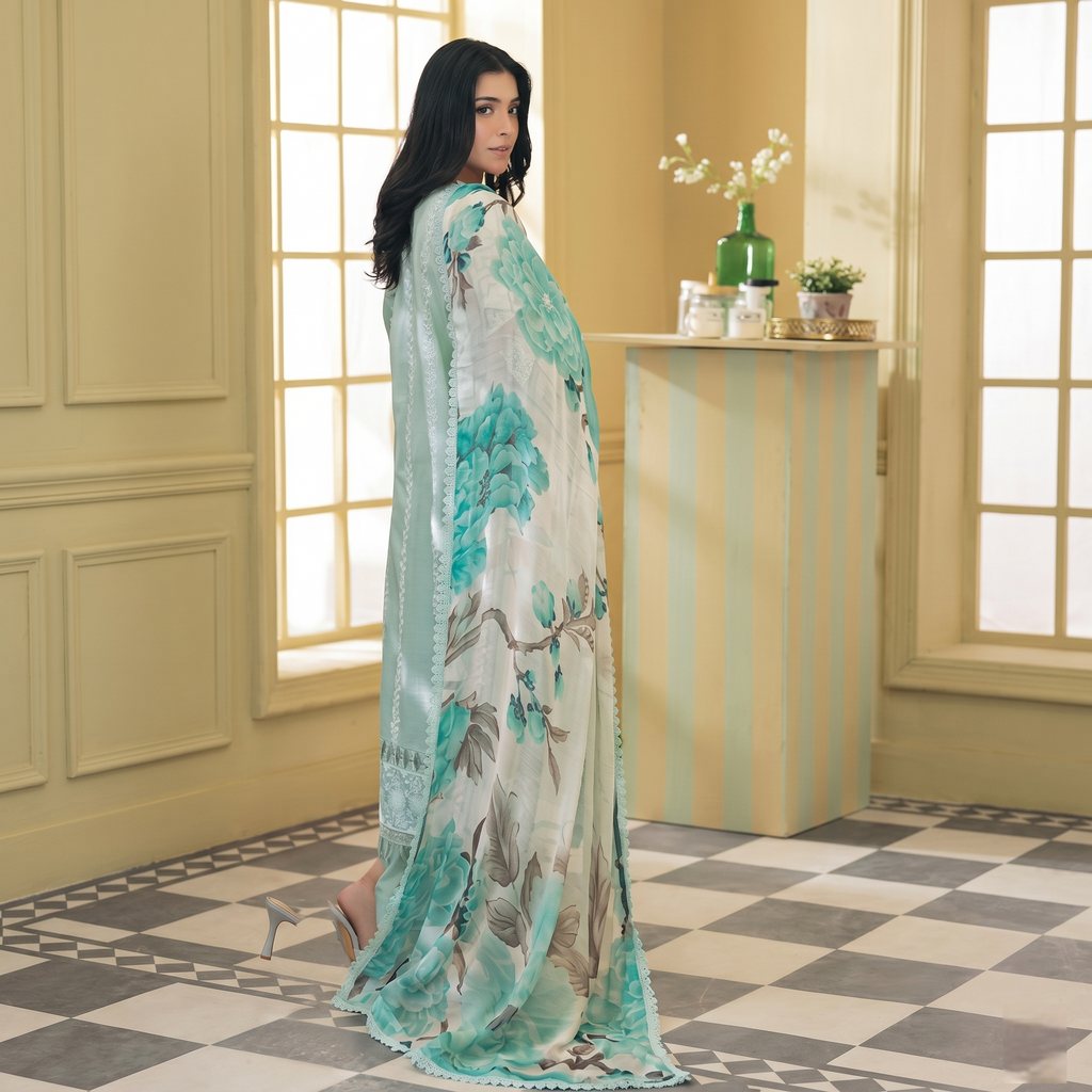 Dhagakari By Johra 3PC- Unstitch Embroidered Suit (Light-green)