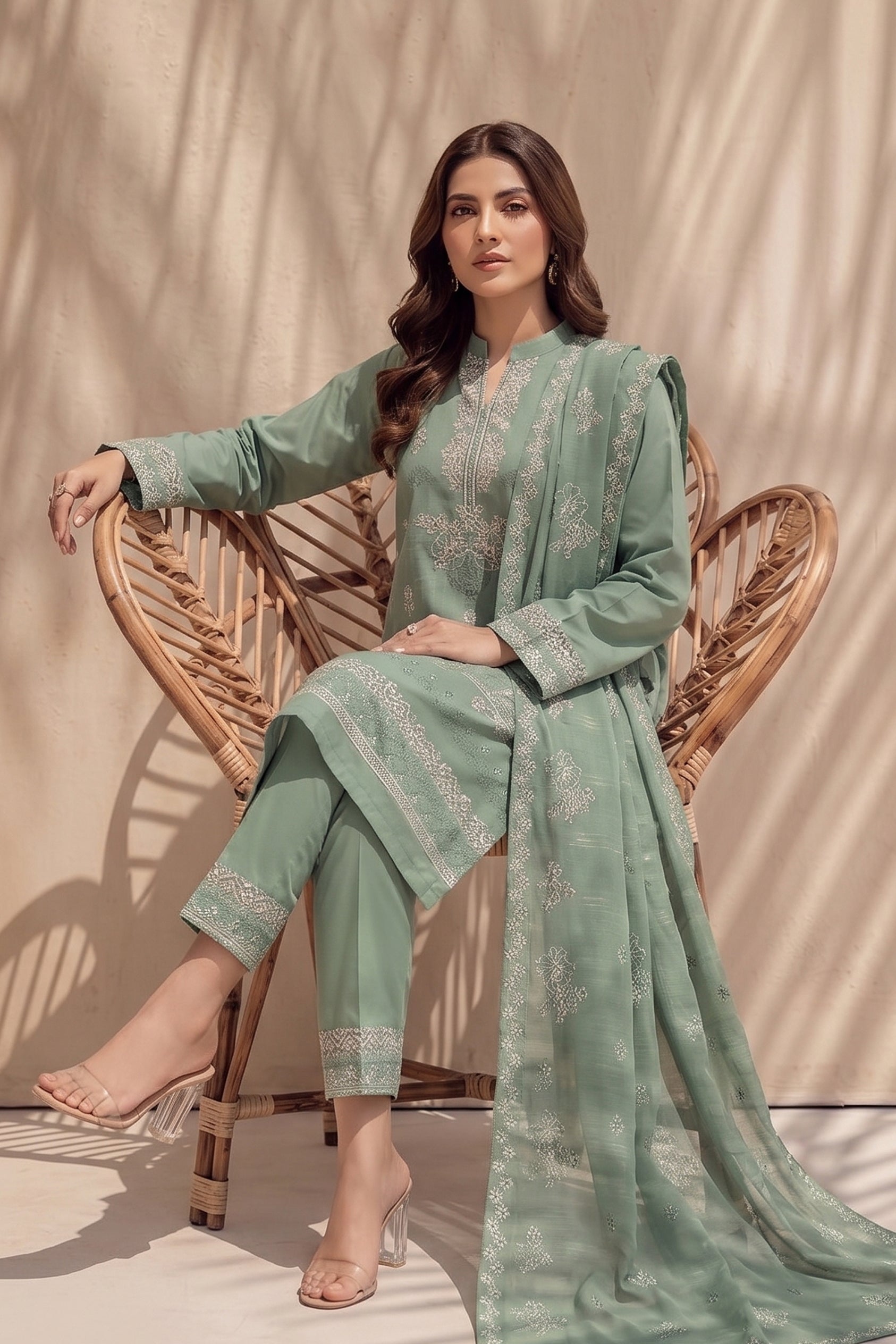Kinza by Breeza Fashion - 3PC Unstitched Embroidered Lawn Suit (Pista)