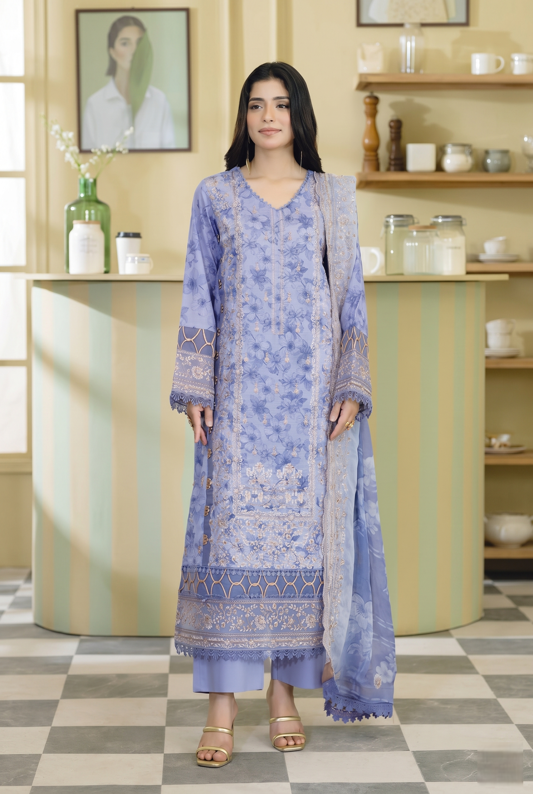 Lala Zar By Johra Unstitch Embroidered-3PC-Lawn-Sky Blue