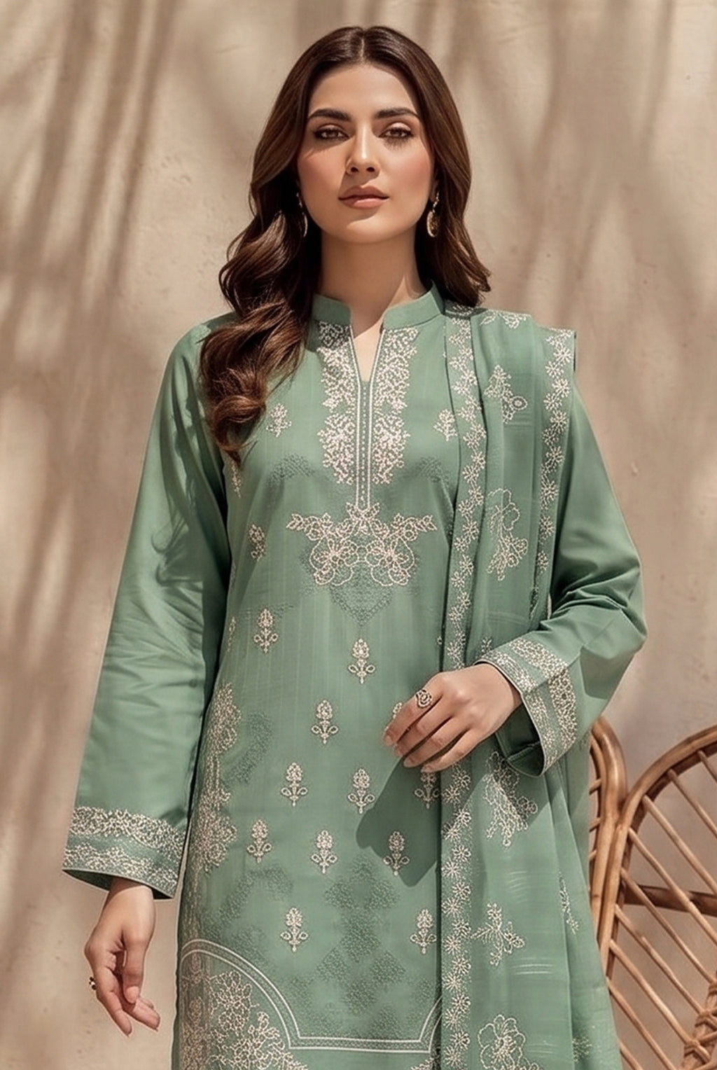 Kinza by Breeza Fashion - 3PC Unstitched Embroidered Lawn Suit (Pista)