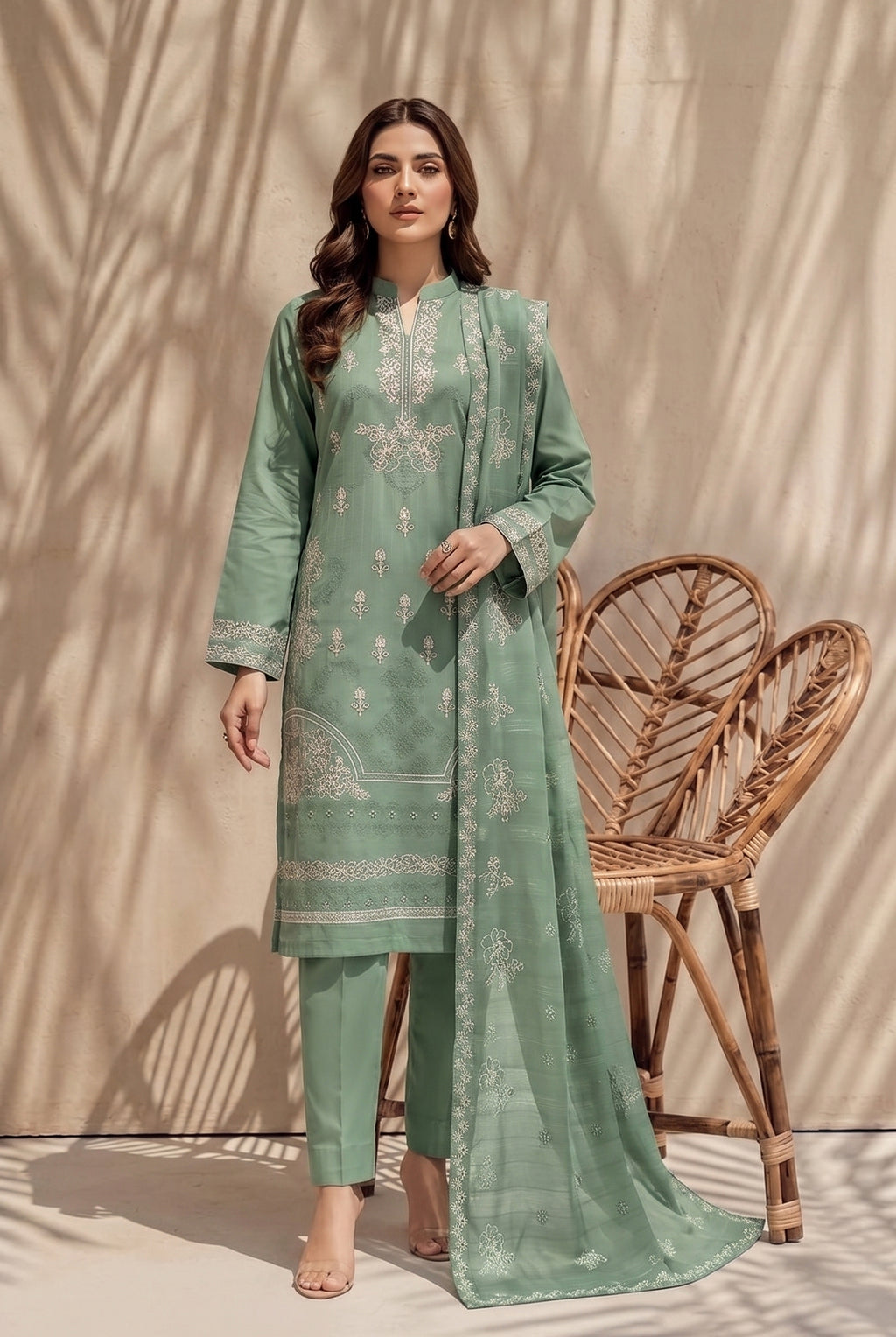 Kinza by Breeza Fashion - 3PC Unstitched Embroidered Lawn Suit (Pista)
