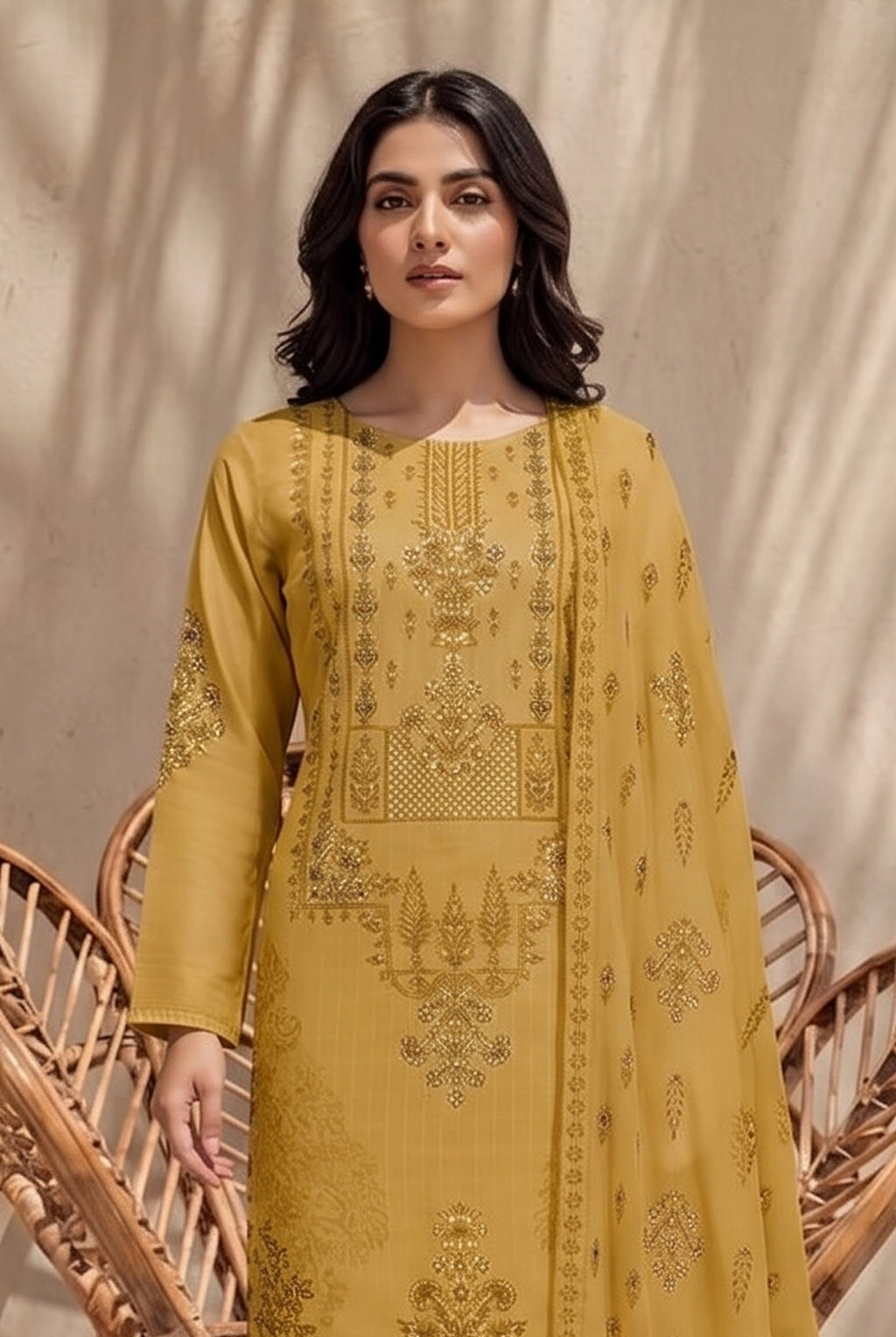 Jasmine by Breeza Fashion - 3PC Unstitched Embroidered Lawn Suit (Mustard)