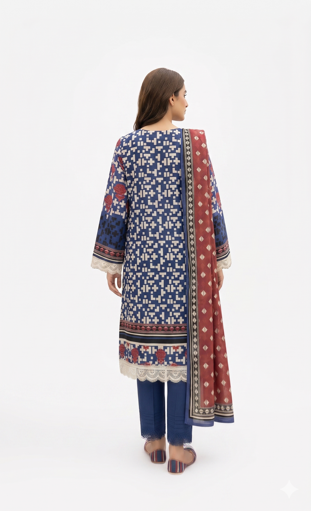 Keyseria By Jaffrani-3PC Unstitch Lawn Chapter-6 (Navy Blue)