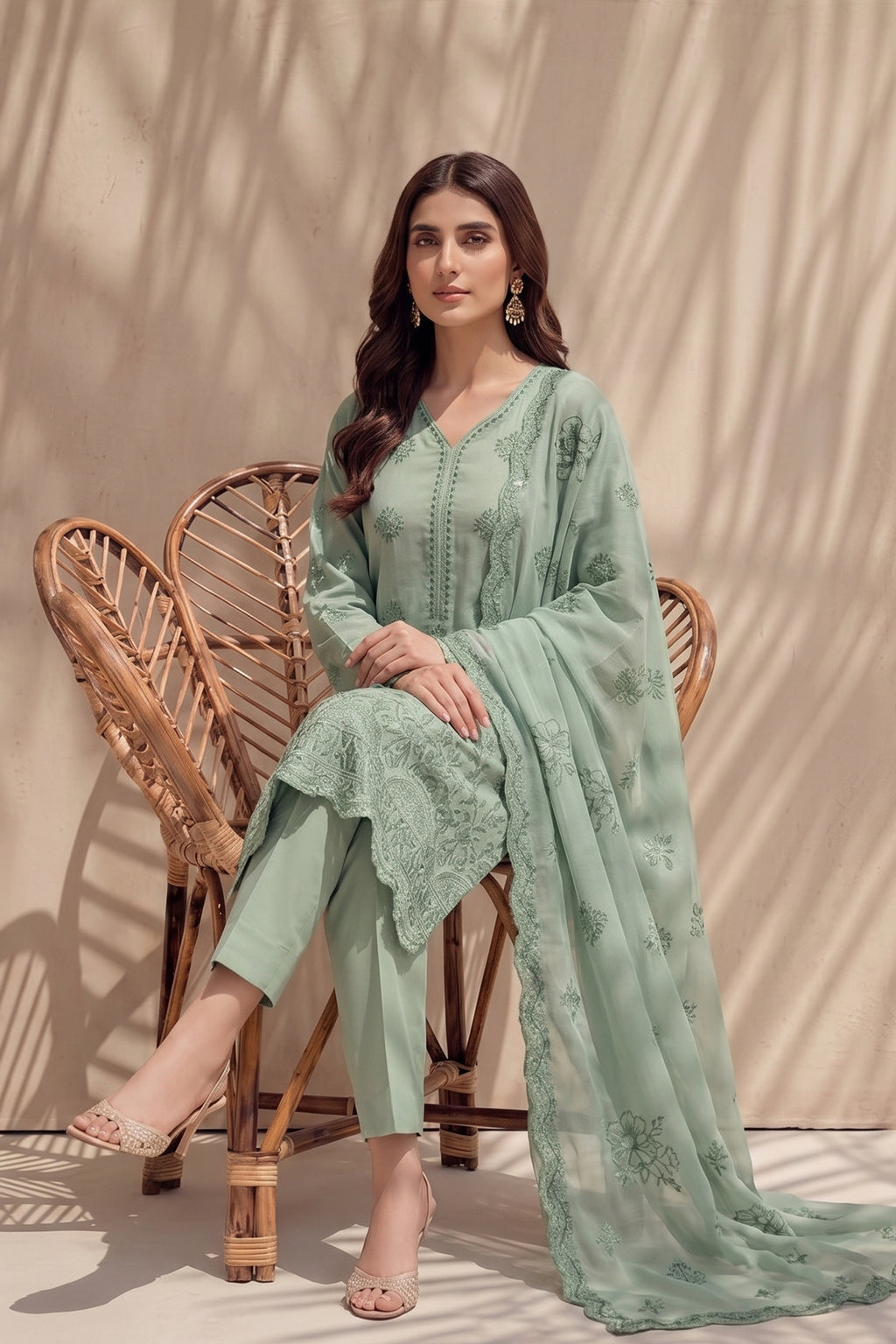 Halima by Breeza Fashion - 3PC Unstitched Embroidered Lawn Suit (Pista)