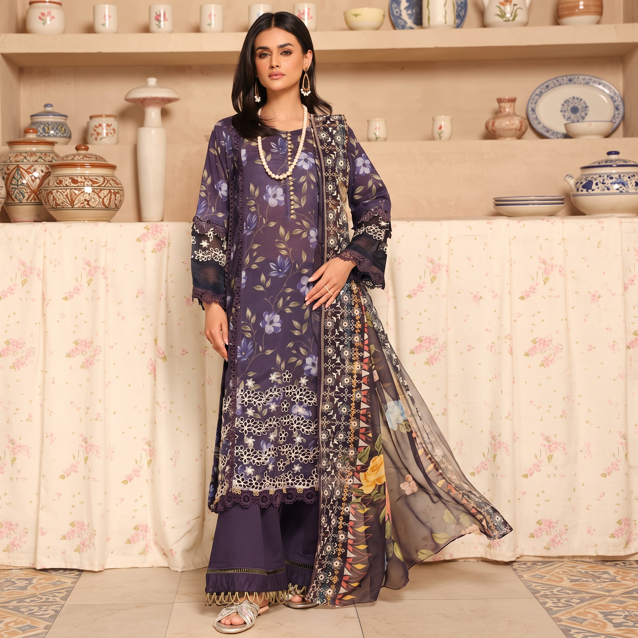 Aleeha by Johra  – Embroidered Chickenkari 3-Piece Suit