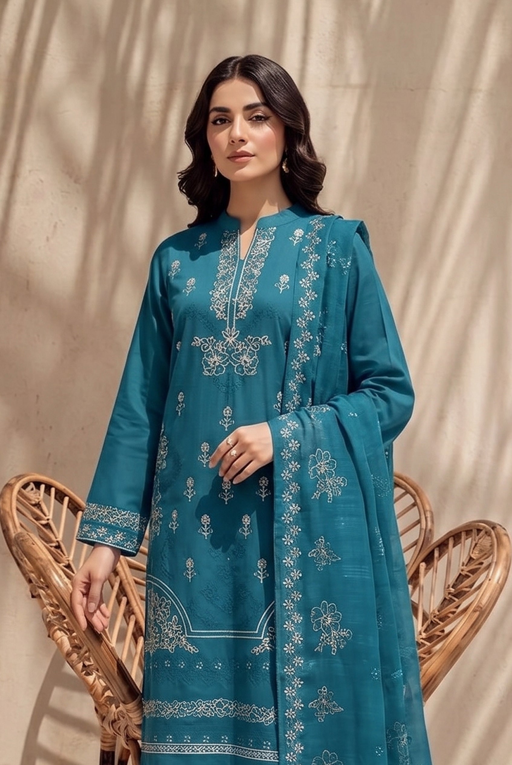 Kinza by Breeza Fashion - 3PC Unstitched Embroidered Lawn Suit (Teal Blue)