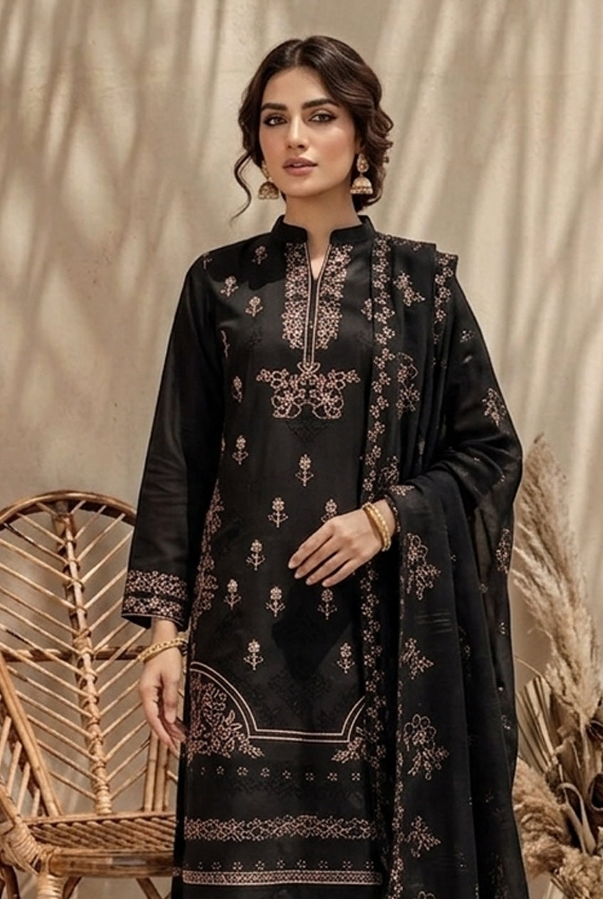 Kinza by Breeza Fashion - 3PC Unstitched Embroidered Lawn Suit (Black)
