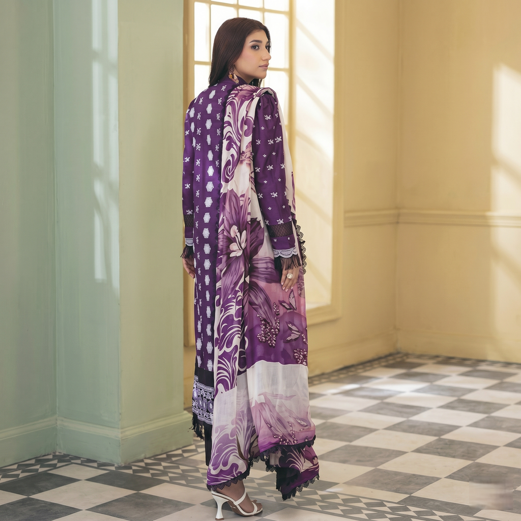 Dhagakari By Johra 3PC- Unstitch Embroidered Suit (Purple)