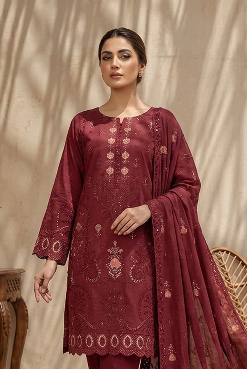 Kiran by Breeza Fashion - 3PC Unstitched Embroidered Lawn Suit (Red)