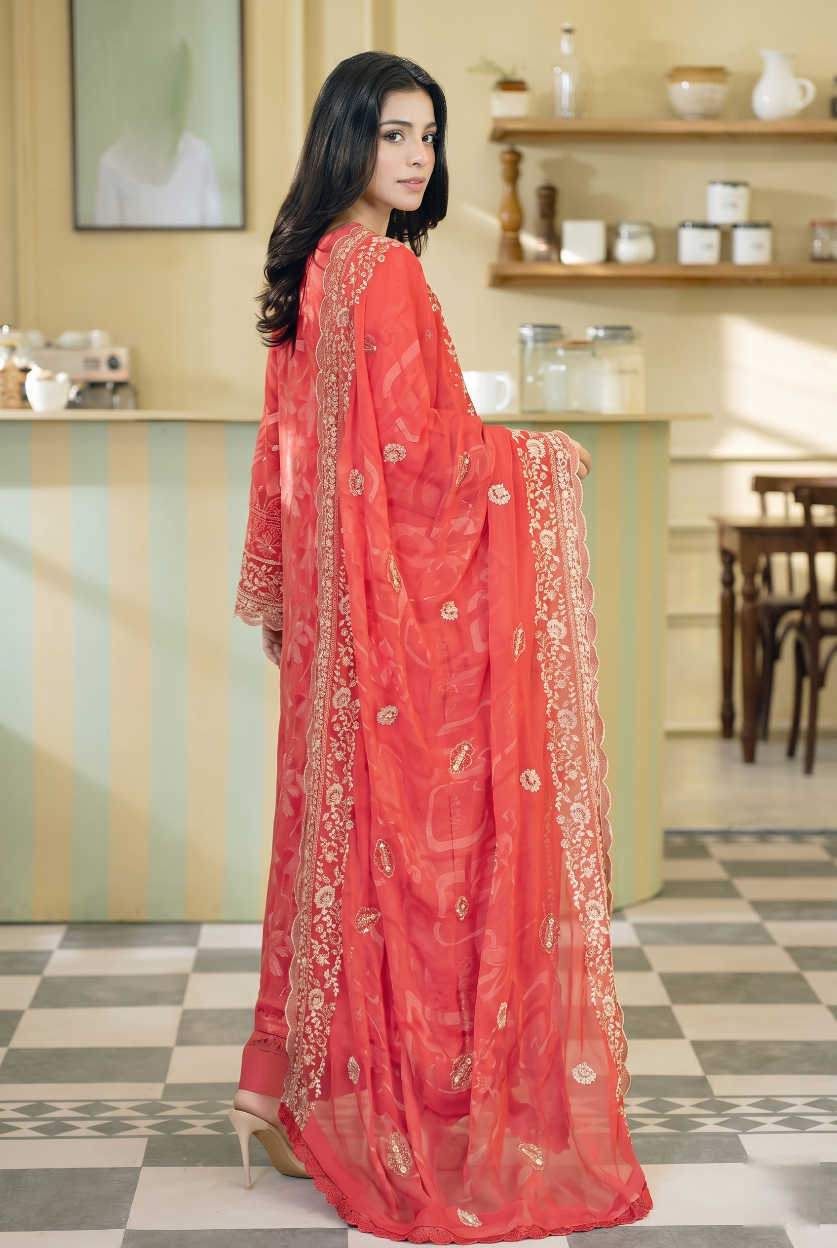 Lala Zar By Johra Unstitch Embroidered-3PC-Lawn-Red