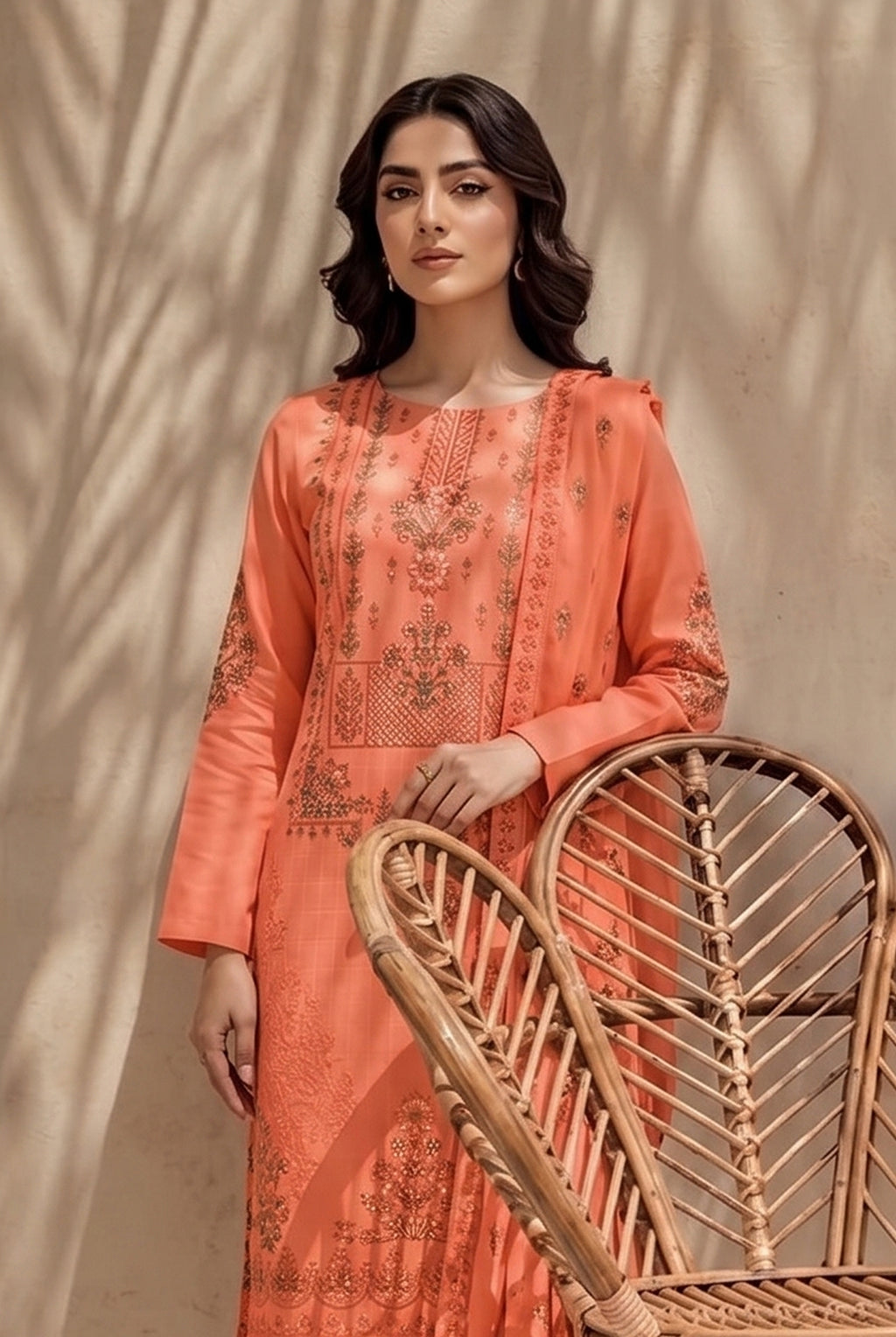 Jasmine by Breeza Fashion - 3PC Unstitched Embroidered Lawn Suit (Orange)