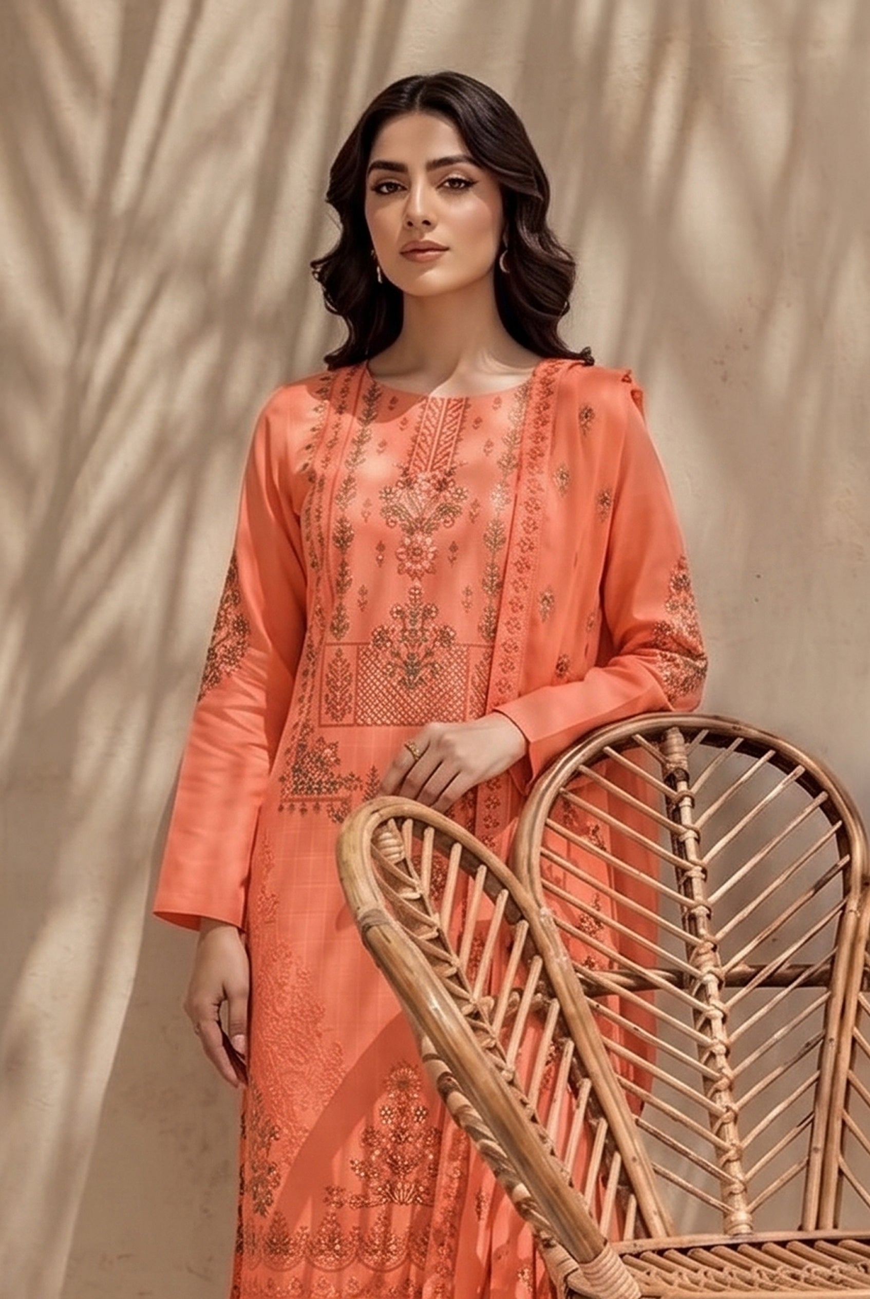 Jasmine by Breeza Fashion - 3PC Unstitched Embroidered Lawn Suit (Orange)