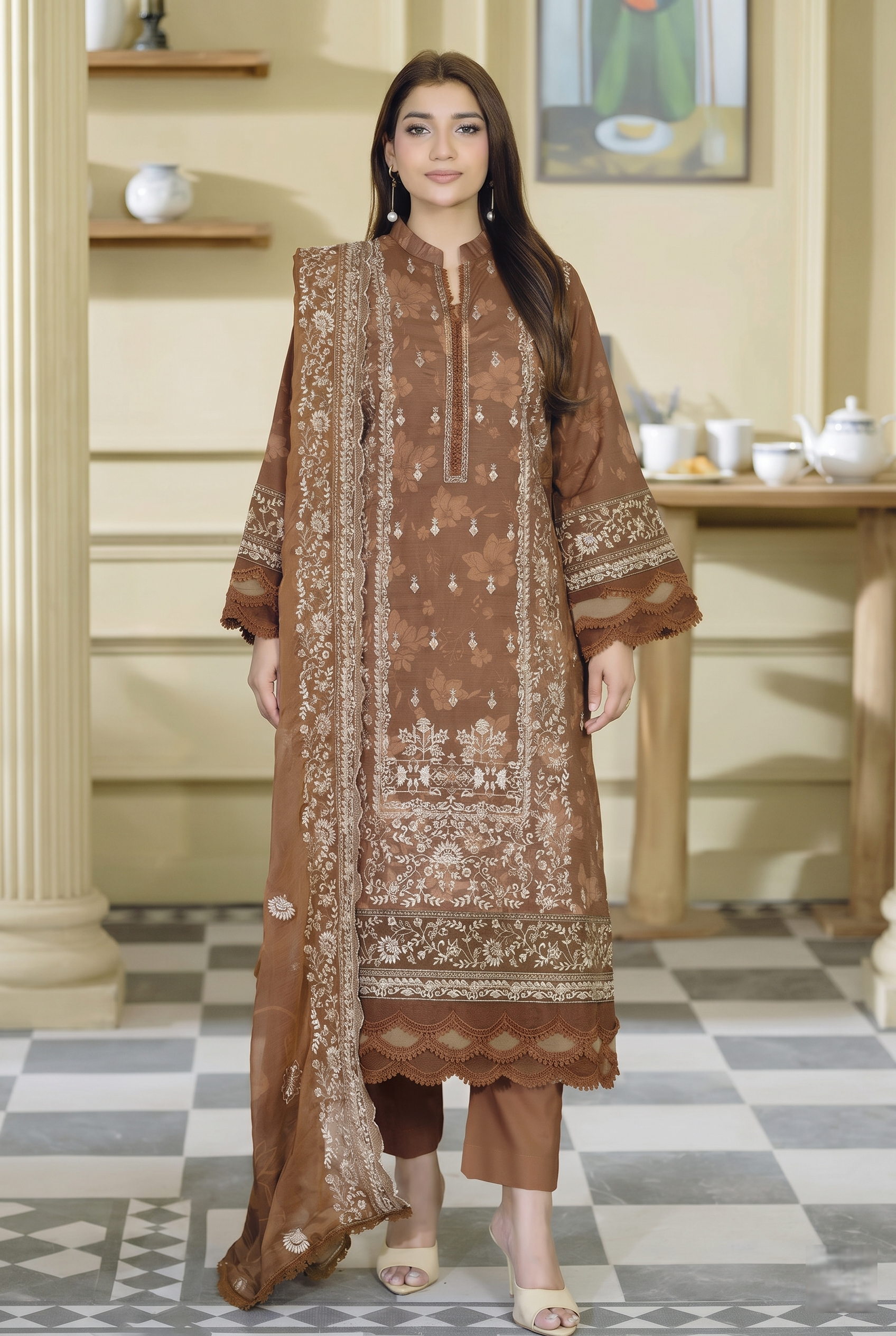 Lala Zar By Johra Unstitch Embroidered-3PC-Lawn-Brown