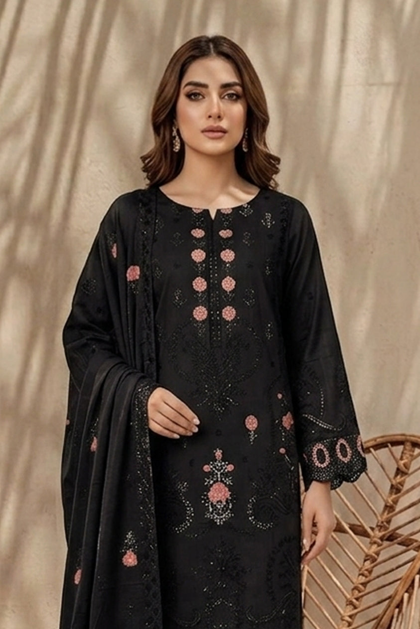 Kiran by Breeza Fashion - 3PC Unstitched Embroidered Lawn Suit (Black)
