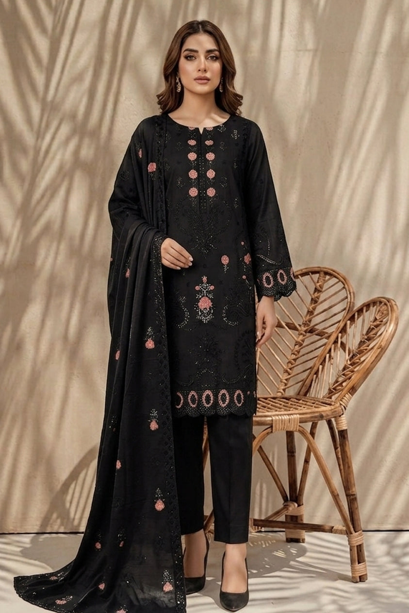 Kiran by Breeza Fashion - 3PC Unstitched Embroidered Lawn Suit (Black)