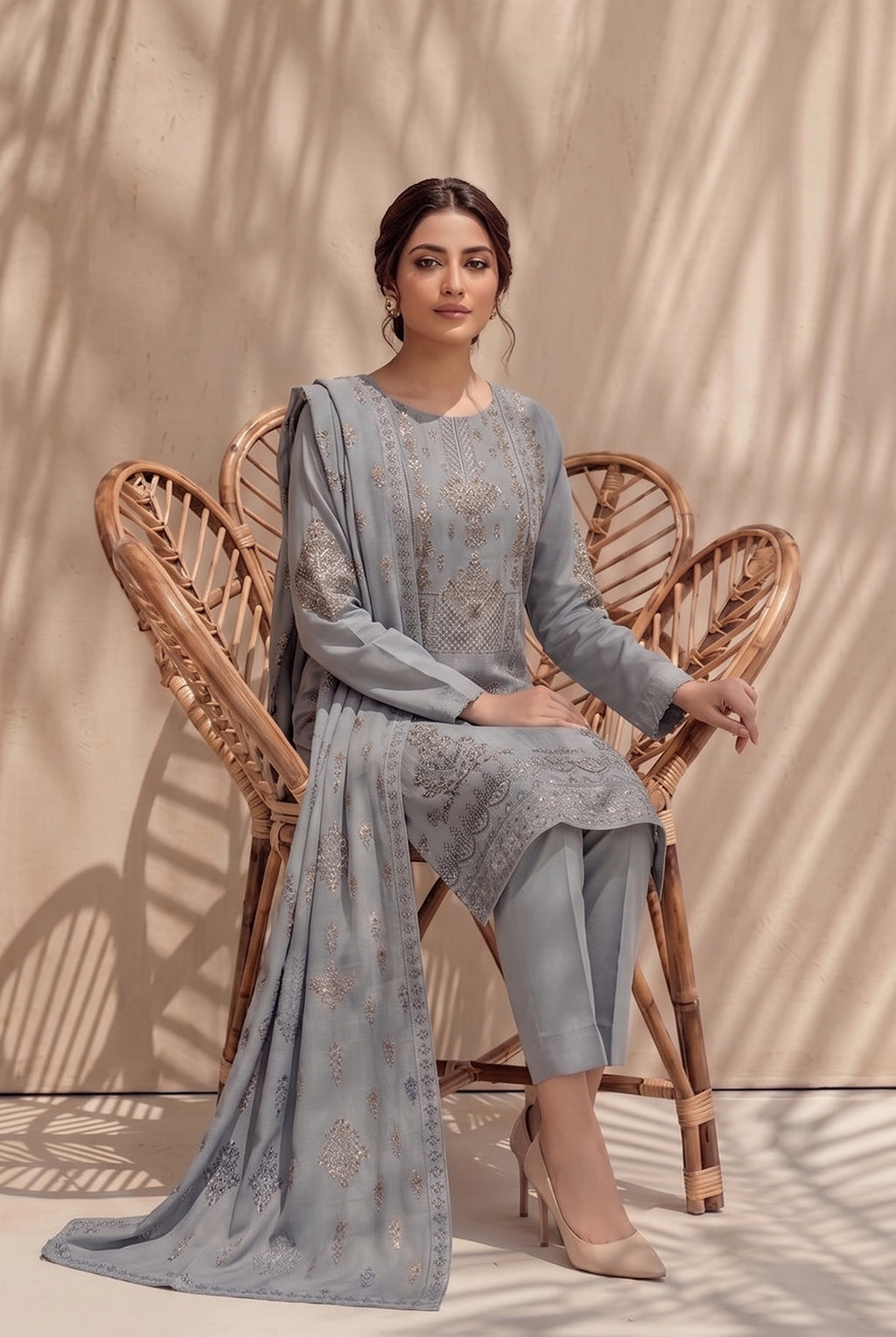 Jasmine by Breeza Fashion - 3PC Unstitched Embroidered Lawn Suit (Gray)