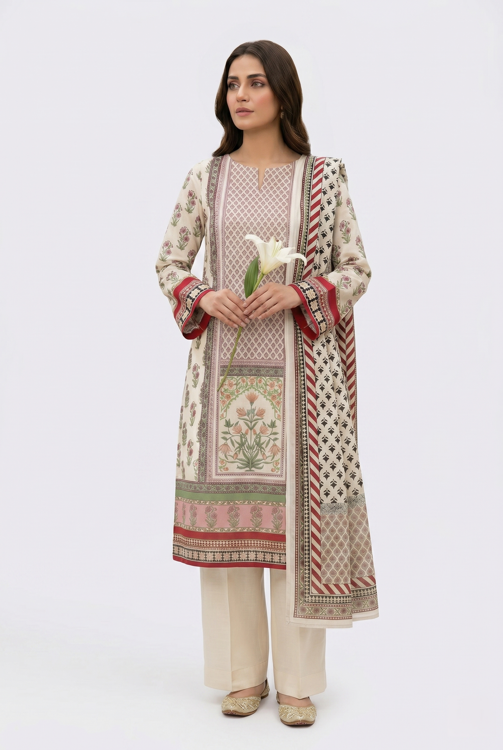 Keyseria By Jaffrani-3PC Unstitch Lawn Chapter-7 (Light Gray)