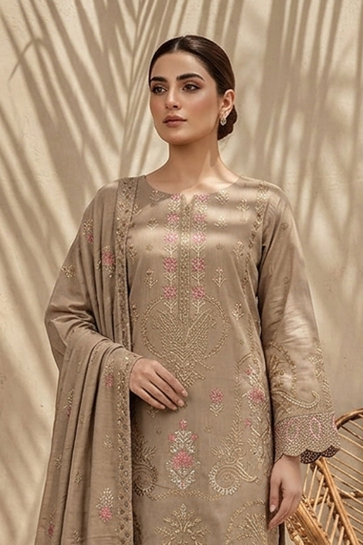 Kiran by Breeza Fashion - 3PC Unstitched Embroidered Lawn Suit (Beige)