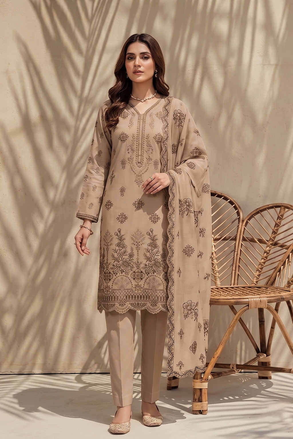 Halima by Breeza Fashion - 3PC Unstitched Embroidered Lawn Suit (Light Brown)