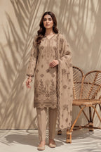 Halima by Breeza Fashion - 3PC Unstitched Embroidered Lawn Suit (Light Brown)